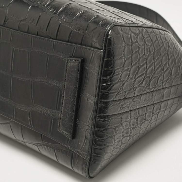 Pre Owned Givenchy Black Croc Embossed Leather Medium Antigona Satchel