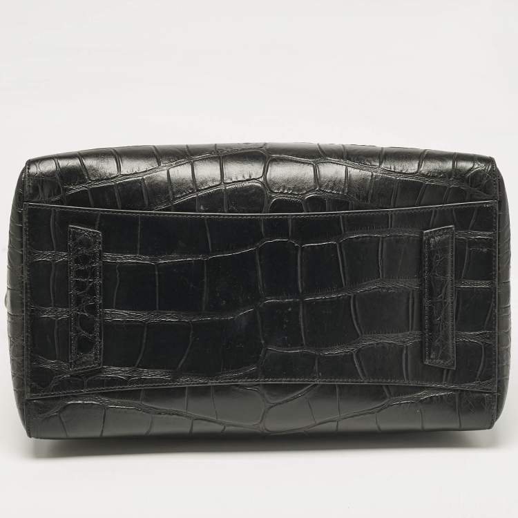 Pre Owned Givenchy Black Croc Embossed Leather Medium Antigona Satchel