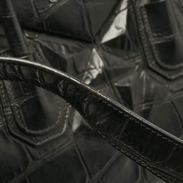 Pre Owned Givenchy Black Croc Embossed Leather Medium Antigona Satchel