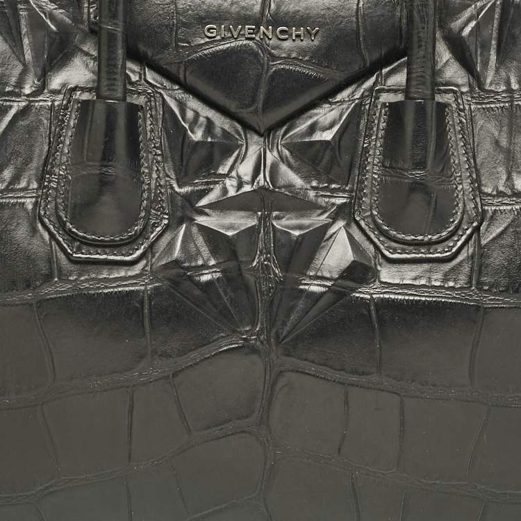 Pre Owned Givenchy Black Croc Embossed Leather Medium Antigona Satchel