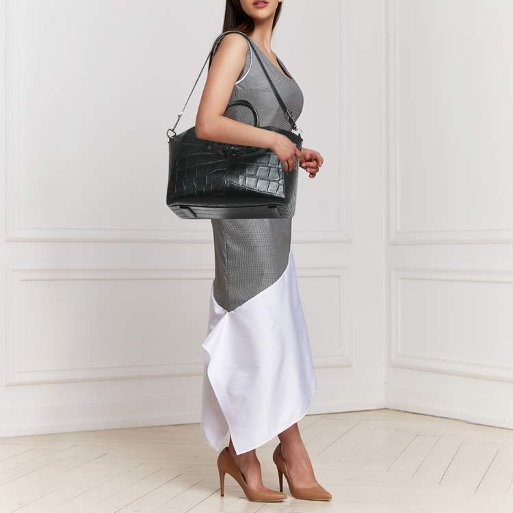 Pre Owned Givenchy Black Croc Embossed Leather Medium Antigona Satchel