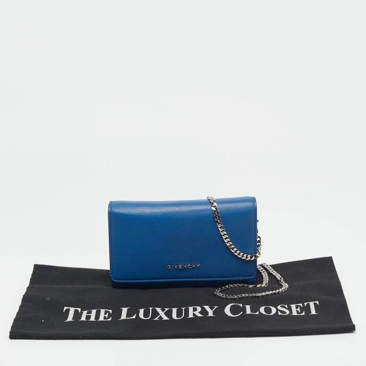 Pre Owned Givenchy Blue Leather Pandora Wallet on Chain