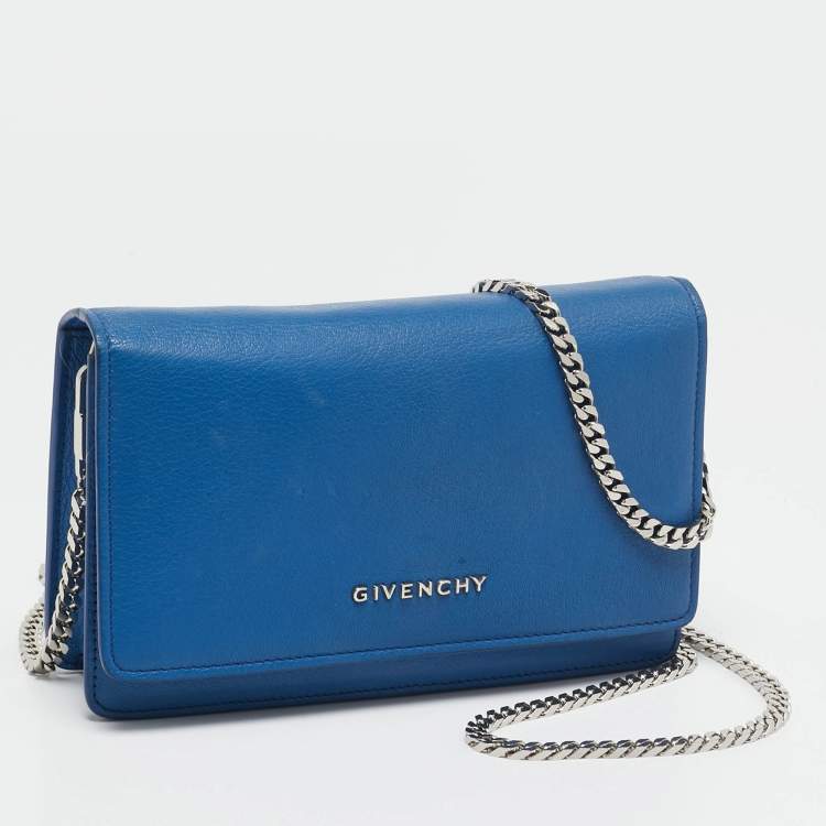 Pre Owned Givenchy Blue Leather Pandora Wallet on Chain