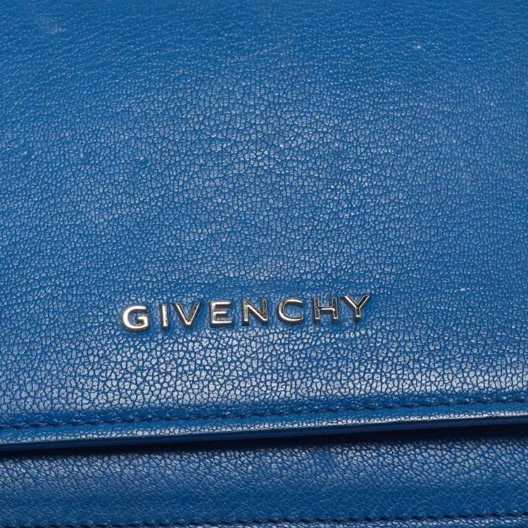 Pre Owned Givenchy Blue Leather Pandora Wallet on Chain