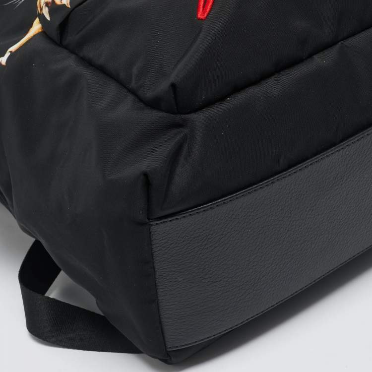 Pre Owned Givenchy Black Leather and Nylon Lion Print Backpack