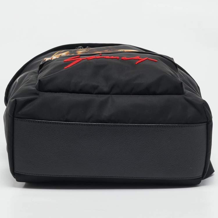 Pre Owned Givenchy Black Leather and Nylon Lion Print Backpack