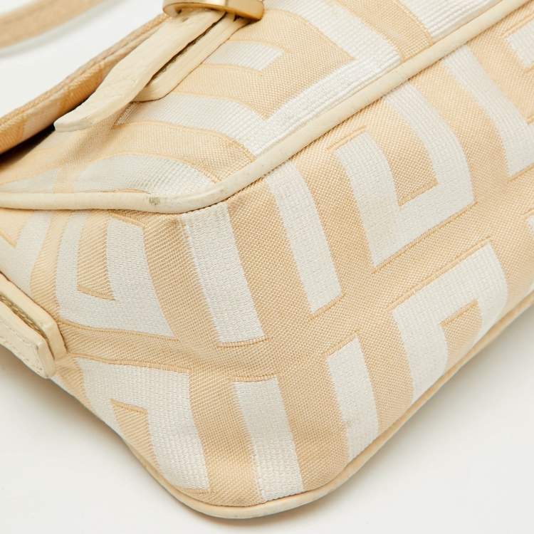 Pre Owned Givenchy Cream/Beige Monogram Canvas and Leather Flap Baguette Bag