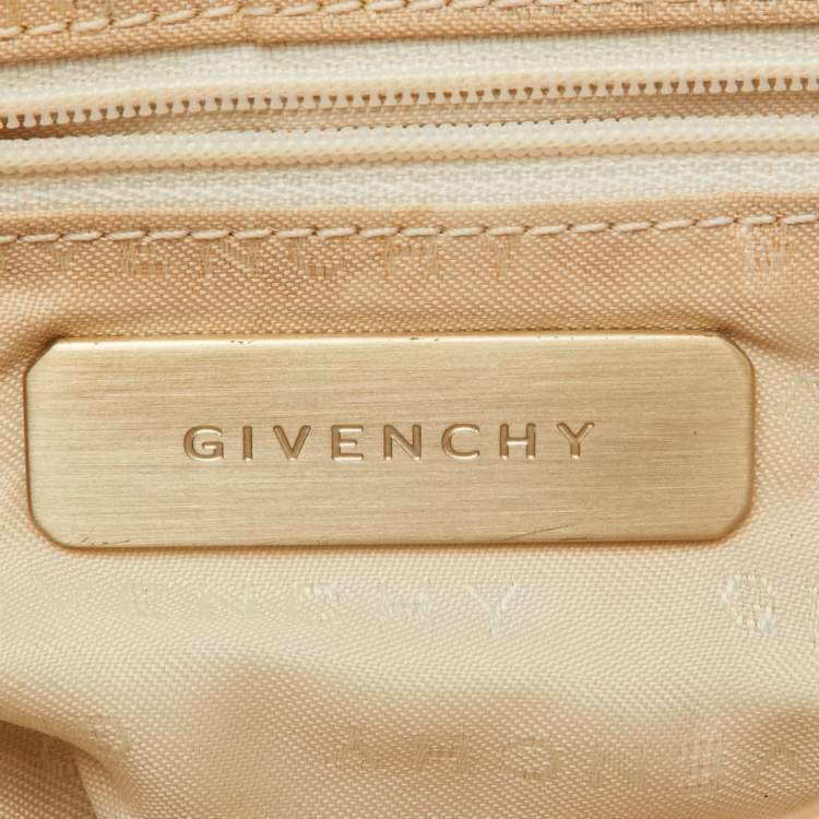 Pre Owned Givenchy Cream/Beige Monogram Canvas and Leather Flap Baguette Bag