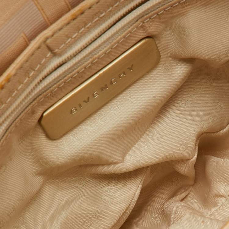 Pre Owned Givenchy Cream/Beige Monogram Canvas and Leather Flap Baguette Bag