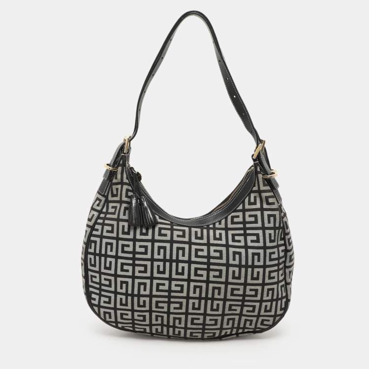 Pre Owned Givenchy Grey/Black Monogram Canvas and Leather Hobo