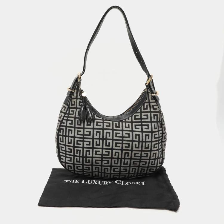 Pre Owned Givenchy Grey/Black Monogram Canvas and Leather Hobo