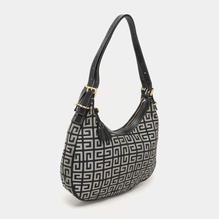 Pre Owned Givenchy Grey/Black Monogram Canvas and Leather Hobo