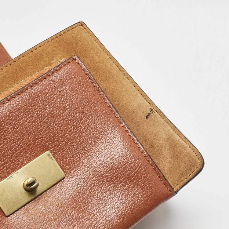 Pre Owned Givenchy Brown/Orange Leather and Suede Small GV3 Shoulder Bag