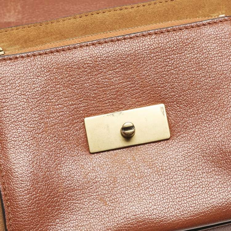Pre Owned Givenchy Brown/Orange Leather and Suede Small GV3 Shoulder Bag