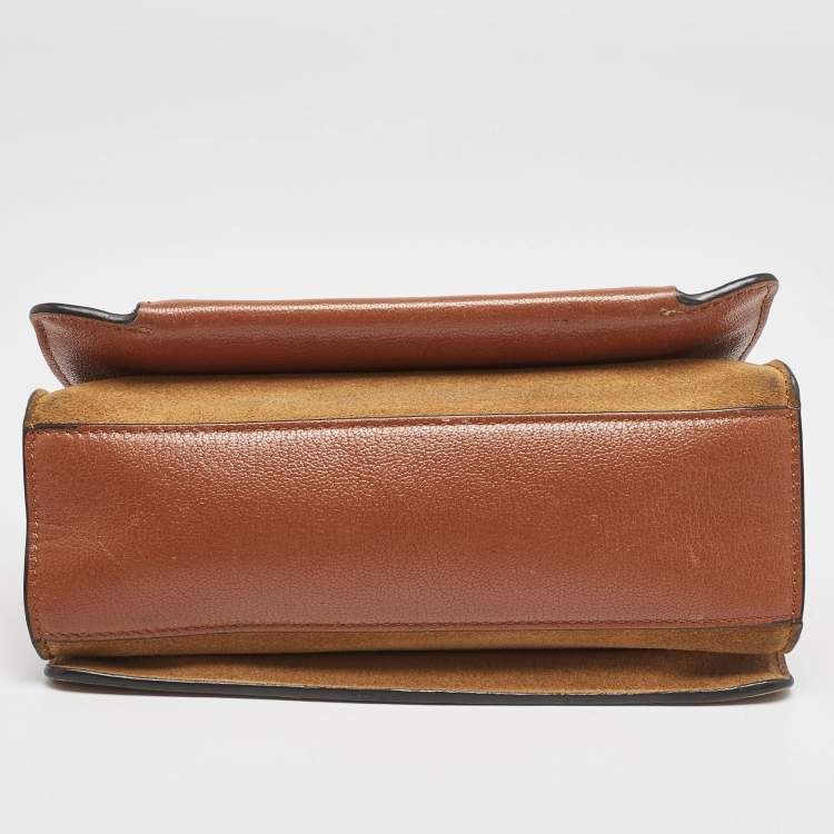 Pre Owned Givenchy Brown/Orange Leather and Suede Small GV3 Shoulder Bag