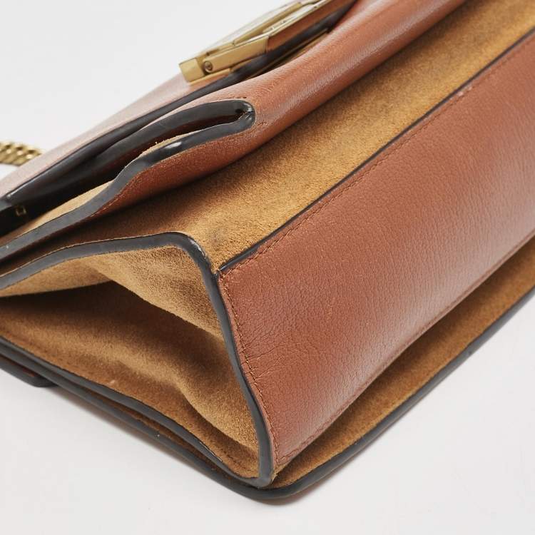 Pre Owned Givenchy Brown/Orange Leather and Suede Small GV3 Shoulder Bag