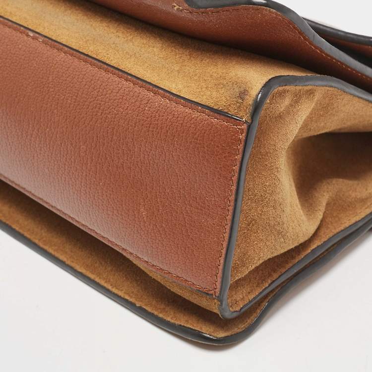 Pre Owned Givenchy Brown/Orange Leather and Suede Small GV3 Shoulder Bag