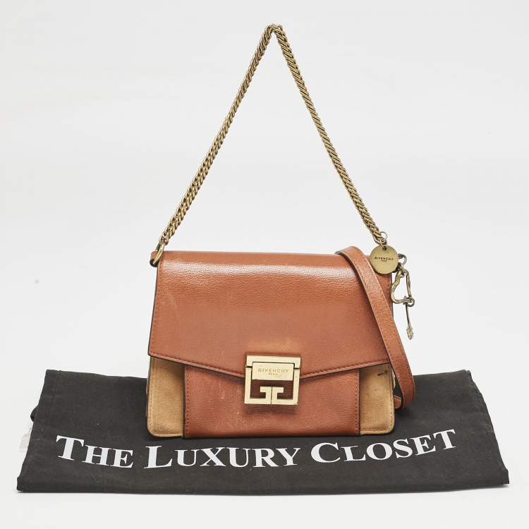 Pre Owned Givenchy Brown/Orange Leather and Suede Small GV3 Shoulder Bag
