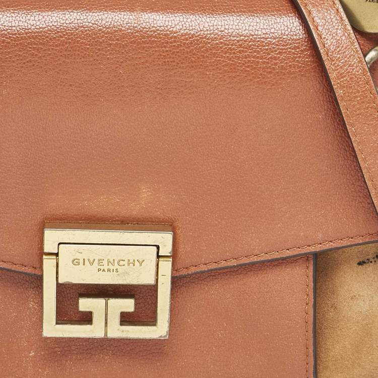 Pre Owned Givenchy Brown/Orange Leather and Suede Small GV3 Shoulder Bag