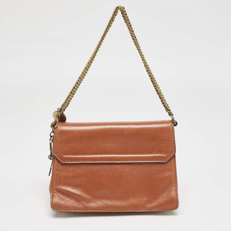 Pre Owned Givenchy Brown/Orange Leather and Suede Small GV3 Shoulder Bag