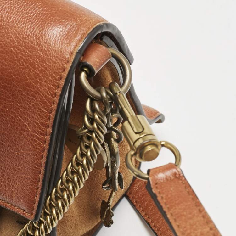Pre Owned Givenchy Brown/Orange Leather and Suede Small GV3 Shoulder Bag