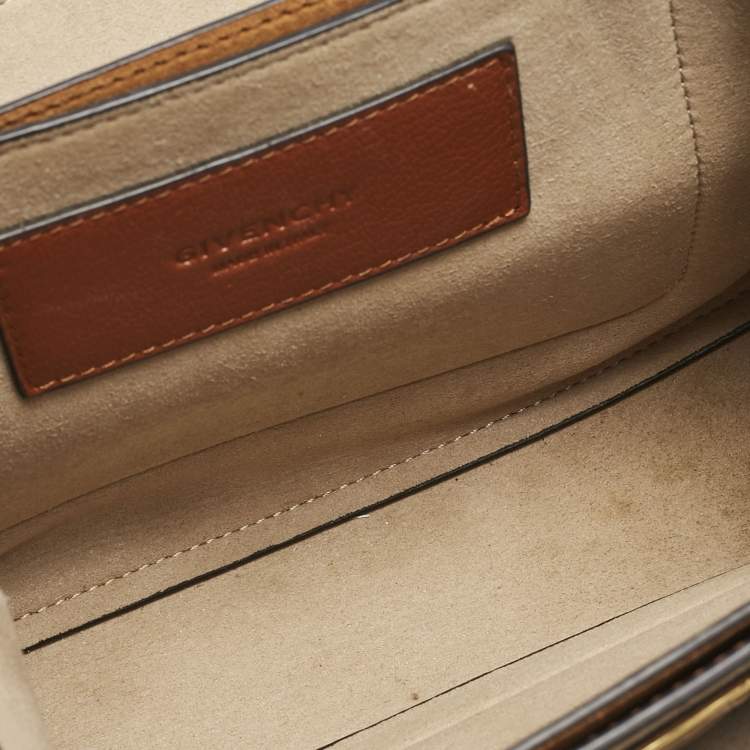 Pre Owned Givenchy Brown/Orange Leather and Suede Small GV3 Shoulder Bag