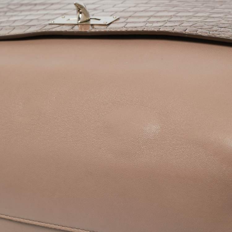Pre Owned Givenchy Brown/Taupe Croc Embossed Leather and Suede Shark Lock Top Handle Bag