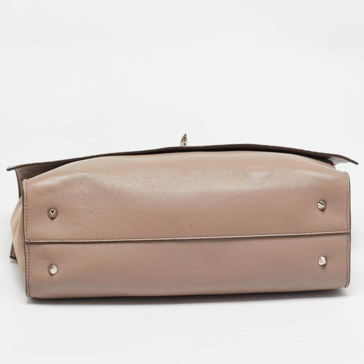Pre Owned Givenchy Brown/Taupe Croc Embossed Leather and Suede Shark Lock Top Handle Bag