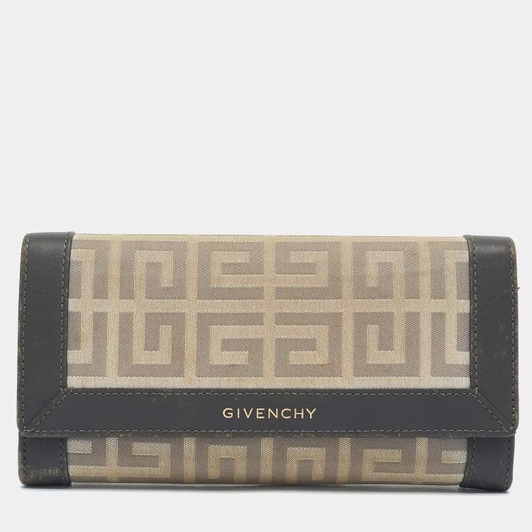 Pre Owned Givenchy Beige/Grey Monogram Canvas and Leather Continental Wallet