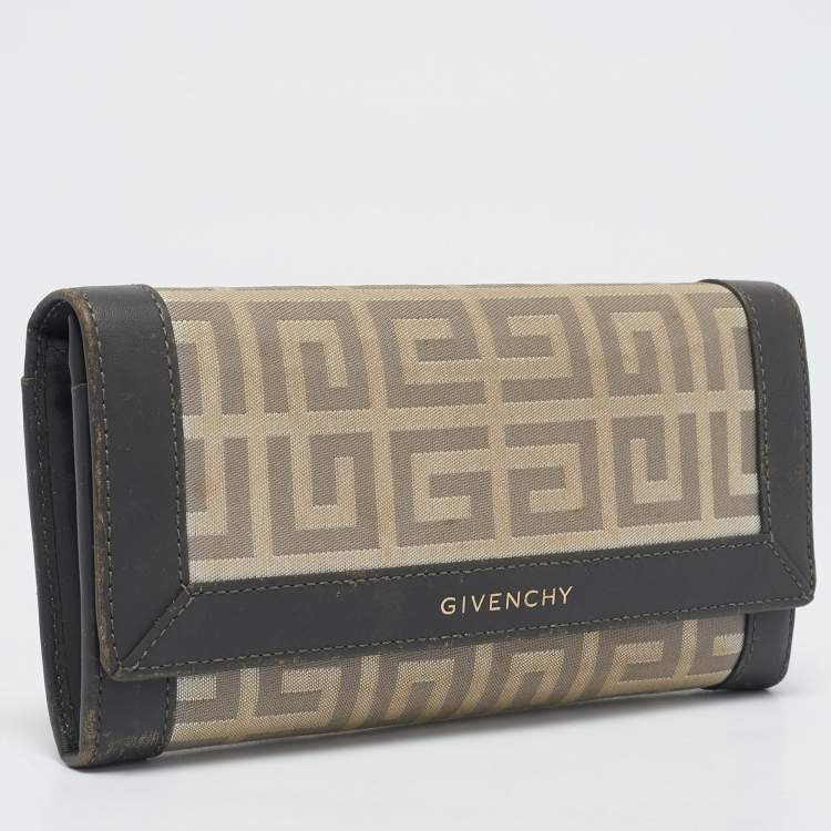 Pre Owned Givenchy Beige/Grey Monogram Canvas and Leather Continental Wallet