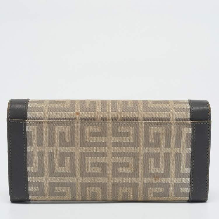 Pre Owned Givenchy Beige/Grey Monogram Canvas and Leather Continental Wallet