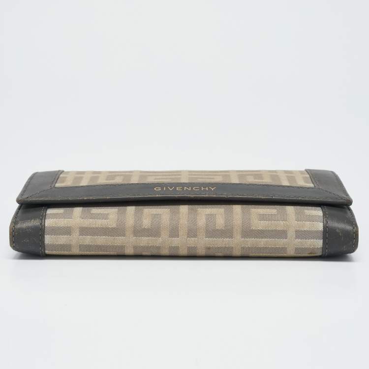 Pre Owned Givenchy Beige/Grey Monogram Canvas and Leather Continental Wallet