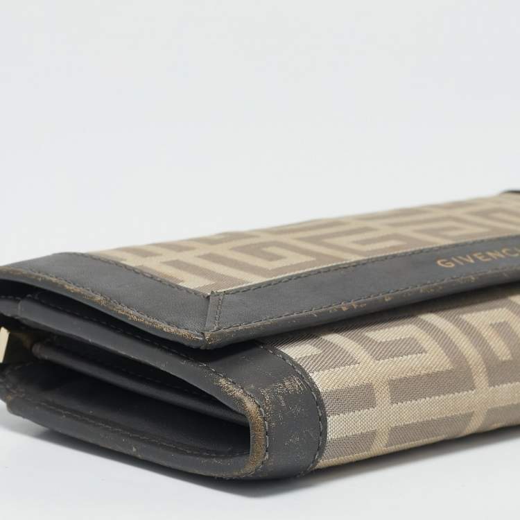 Pre Owned Givenchy Beige/Grey Monogram Canvas and Leather Continental Wallet