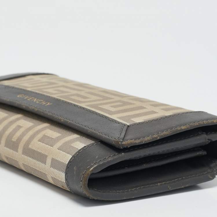 Pre Owned Givenchy Beige/Grey Monogram Canvas and Leather Continental Wallet