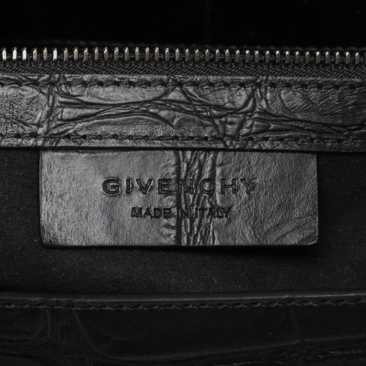 Pre Owned Givenchy Black Croc Embossed Leather Pandora Shoulder Bag