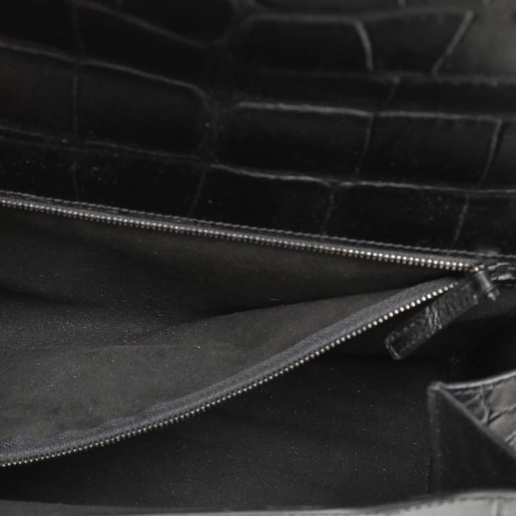 Pre Owned Givenchy Black Croc Embossed Leather Pandora Shoulder Bag