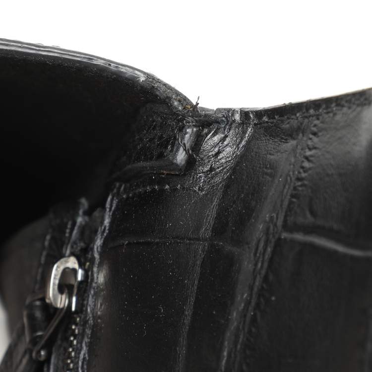Pre Owned Givenchy Black Croc Embossed Leather Pandora Shoulder Bag