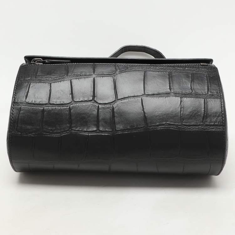 Pre Owned Givenchy Black Croc Embossed Leather Pandora Shoulder Bag