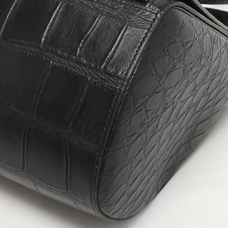 Pre Owned Givenchy Black Croc Embossed Leather Pandora Shoulder Bag