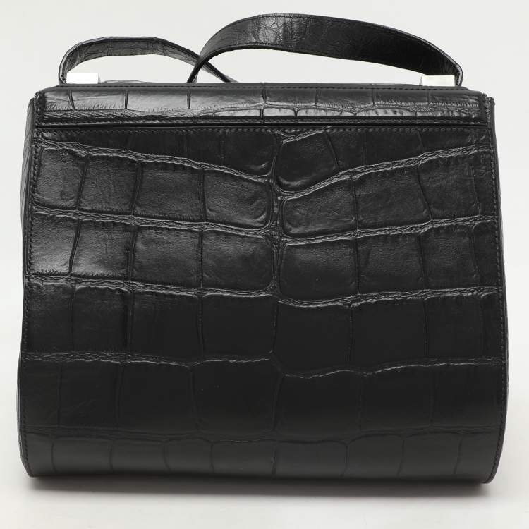 Pre Owned Givenchy Black Croc Embossed Leather Pandora Shoulder Bag