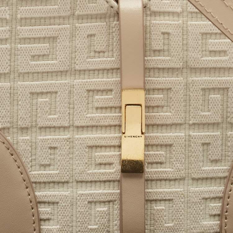 Pre Owned Givenchy Beige Monogram Canvas and Leather Small Cut Out Chain Bag 