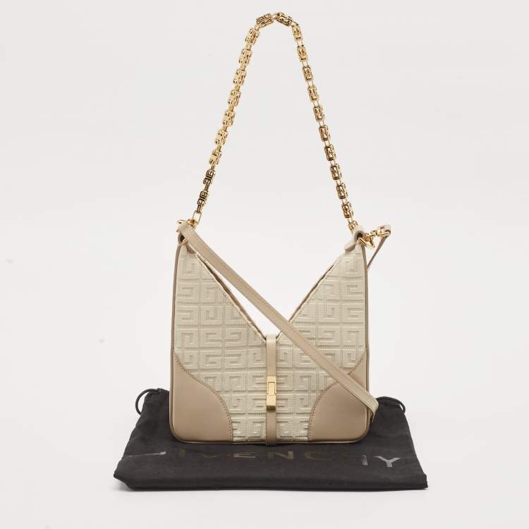 Pre Owned Givenchy Beige Monogram Canvas and Leather Small Cut Out Chain Bag 