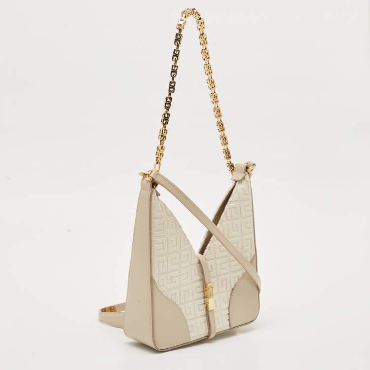 Pre Owned Givenchy Beige Monogram Canvas and Leather Small Cut Out Chain Bag 