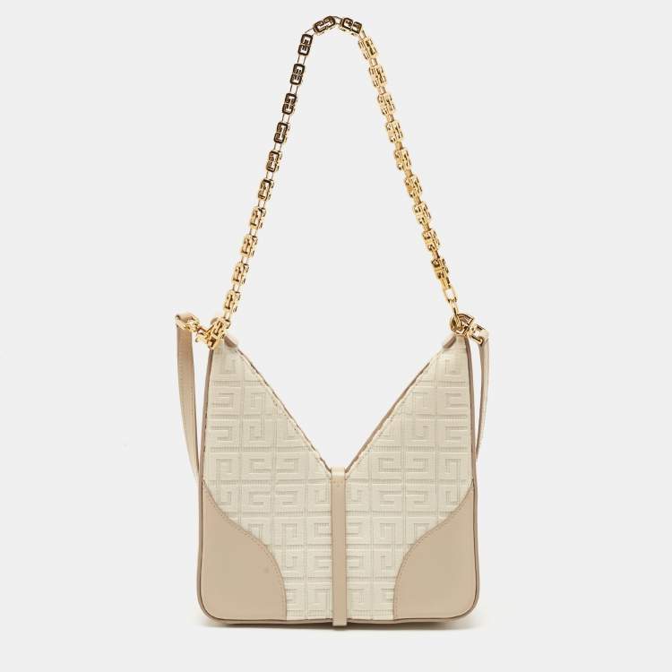 Pre Owned Givenchy Beige Monogram Canvas and Leather Small Cut Out Chain Bag 