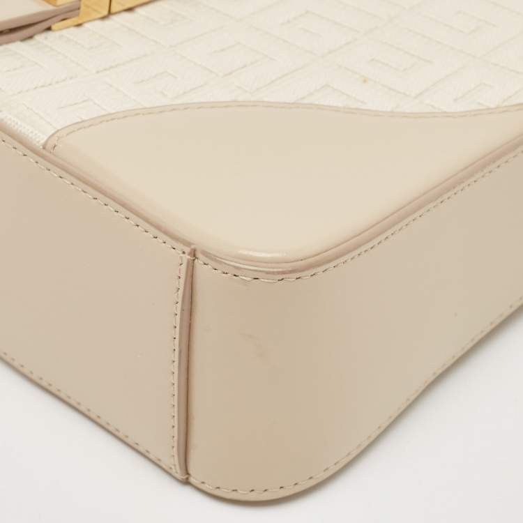 Pre Owned Givenchy Beige Monogram Canvas and Leather Small Cut Out Chain Bag 