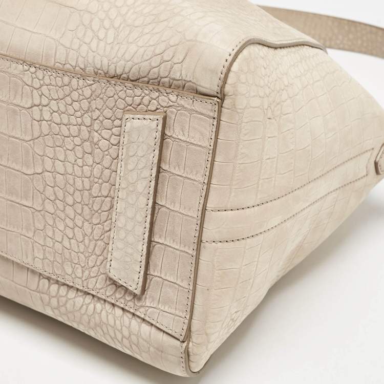 Pre Owned Givenchy Light Beige Croc Embossed Suede Medium Antigona Satchel