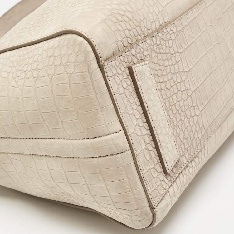 Pre Owned Givenchy Light Beige Croc Embossed Suede Medium Antigona Satchel