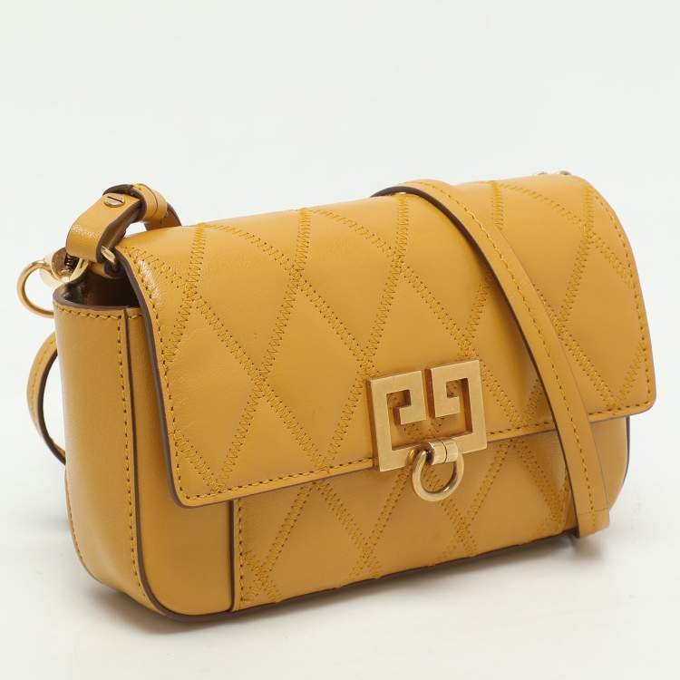 Pre Owned Givenchy Yellow Leather GV3 Crossbody Bag