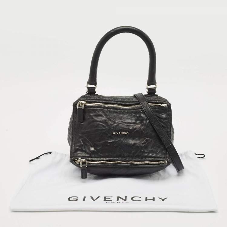 Pre Owned Givenchy Black Crinkled Leather Small Pandora Shoulder Bag