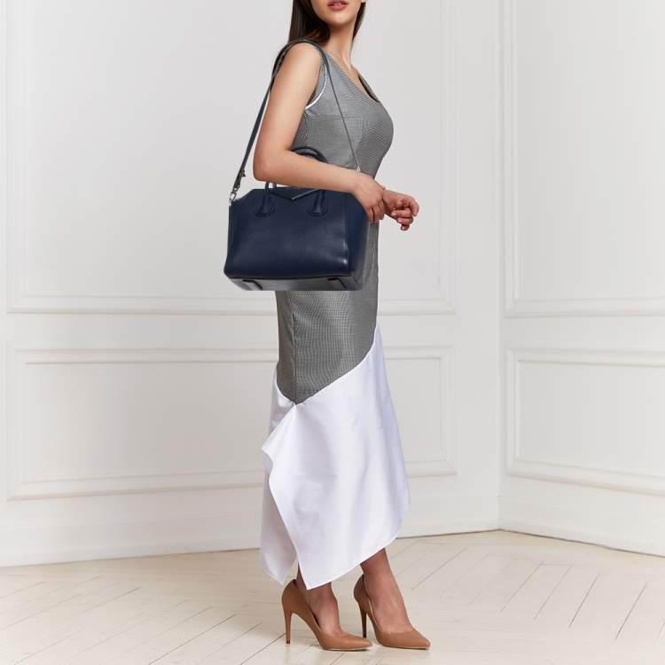 Pre Owned Givenchy Navy Blue Leather Small Antigona Satchel